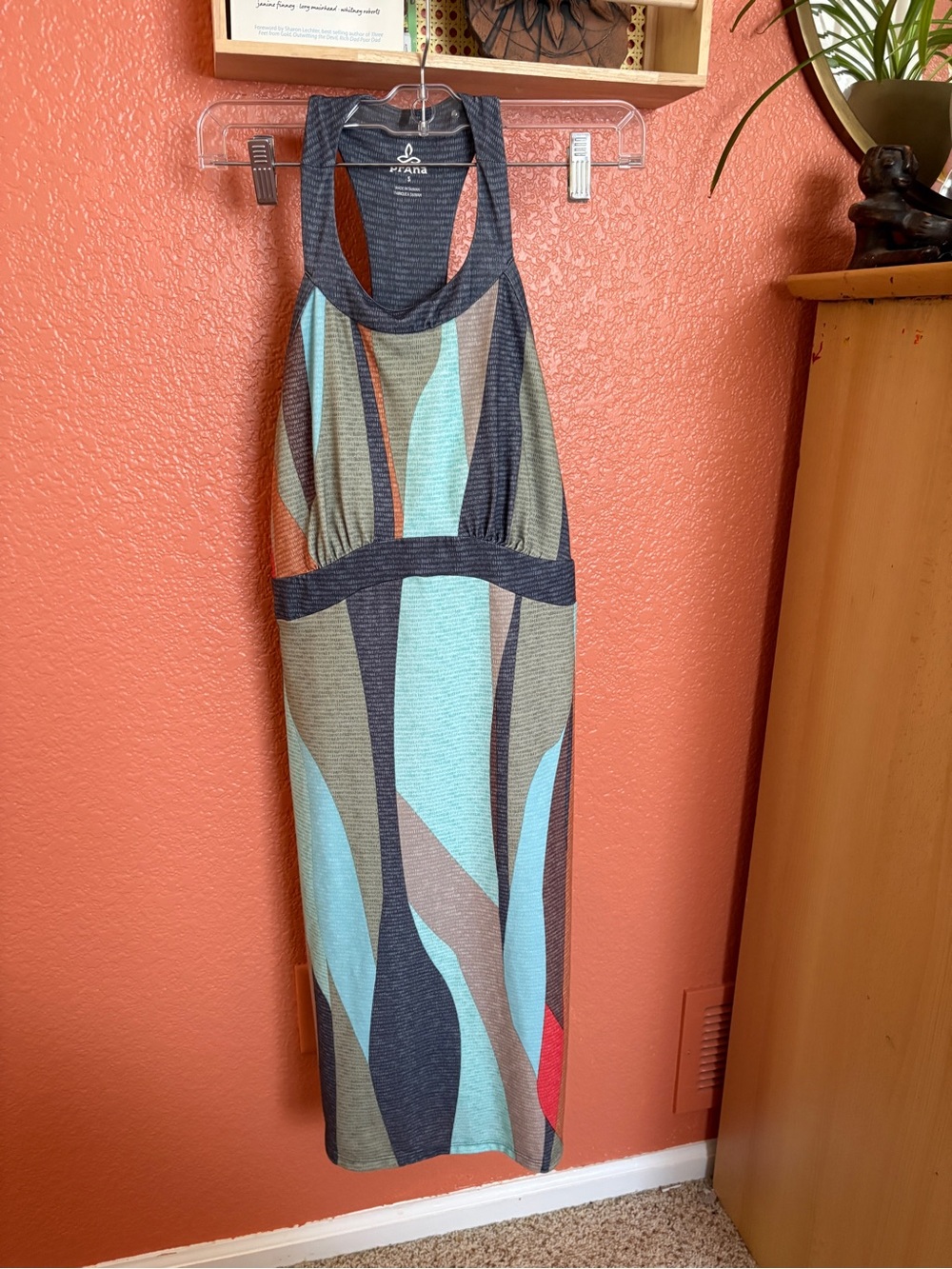 Prana Multicolor Abstract-Print Midi Dress - Teal, Brown & Coral